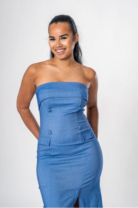 Bustier Cargo-Kleid geschlitzt blau