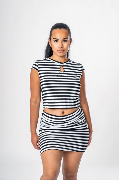 Black striped top-skirt set