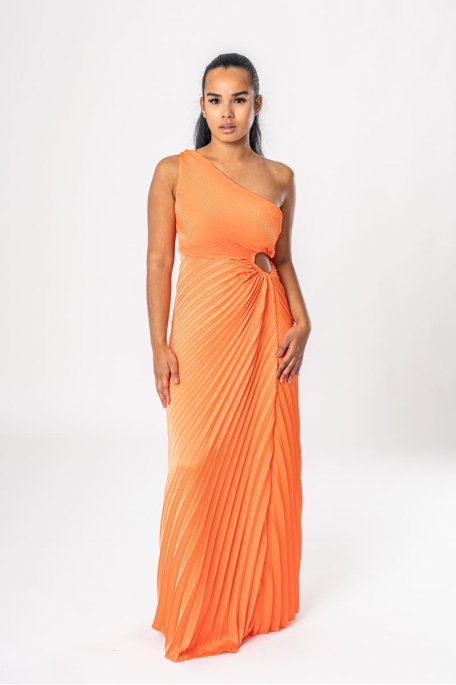 Orange asymmetrical openwork pleated dress