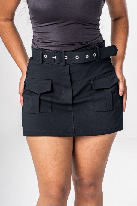 Black belted short-skirt