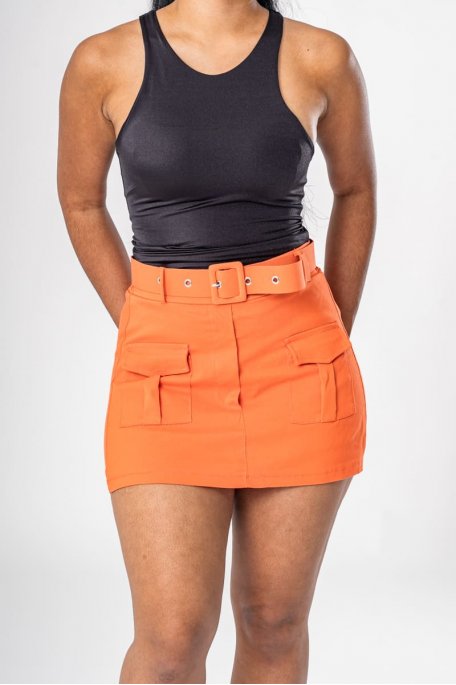 Belted orange short-skirt