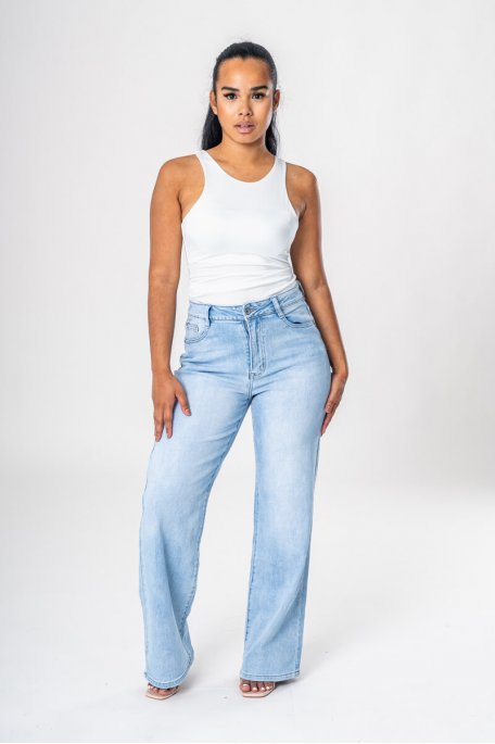 Blue washed straight-leg flared jeans