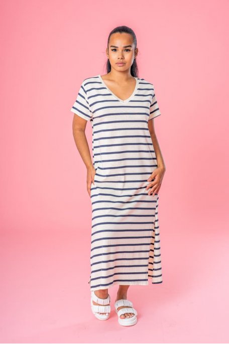 Beige striped tee-shirt dress