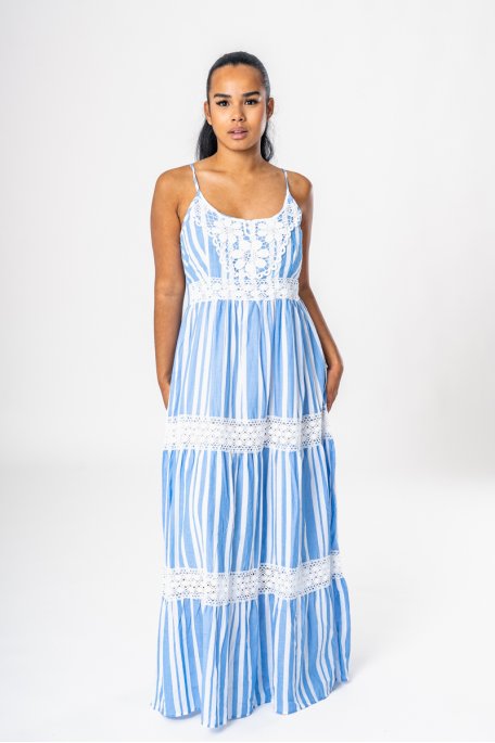 Striped crochet dress with blue straps