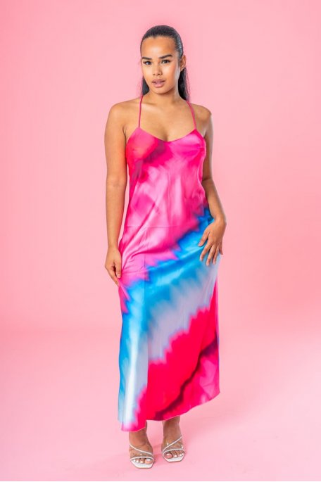 Robe longue satinée dégradé rose