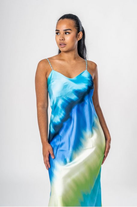 Robe longue satinée dégradé bleu