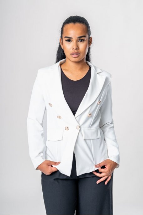 Veste blazer épaulettes boutons officier blanc