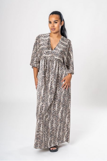 Brown leopard print satin maxi dress