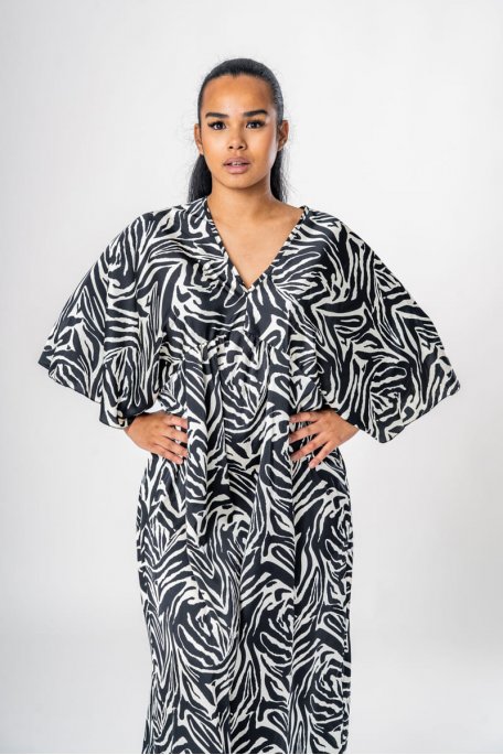 Black zebra print satin maxi dress