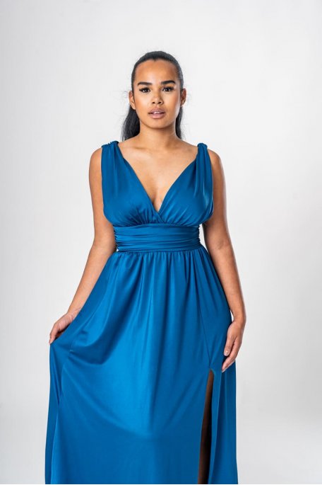 Blue long halter evening dress