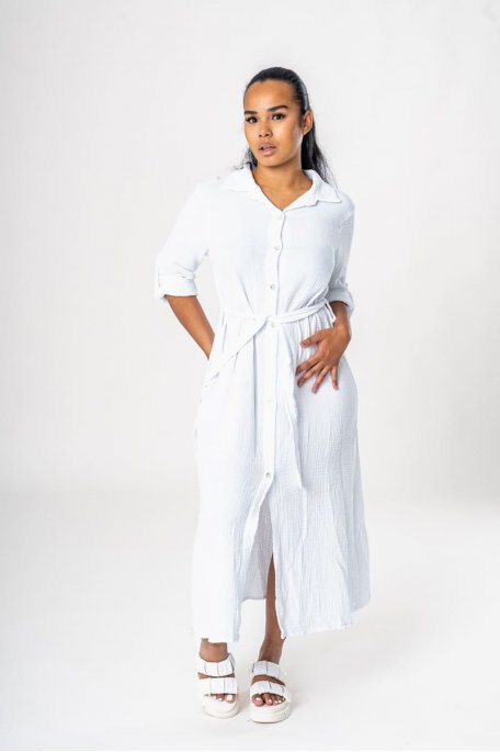 Hemdkleid lang Gaze aus weißer Baumwolle