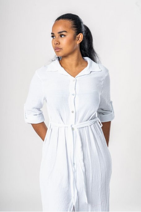 Long shirt dress in white cotton gauze