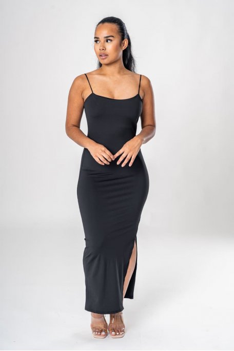 Black strapless slit maxi dress