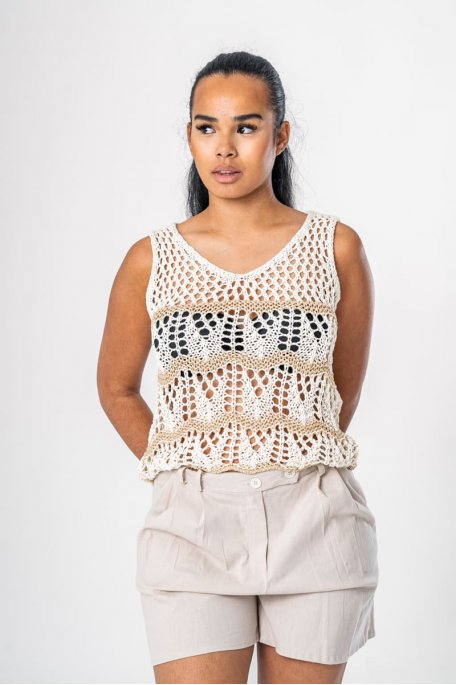 White V-neck crochet tank top