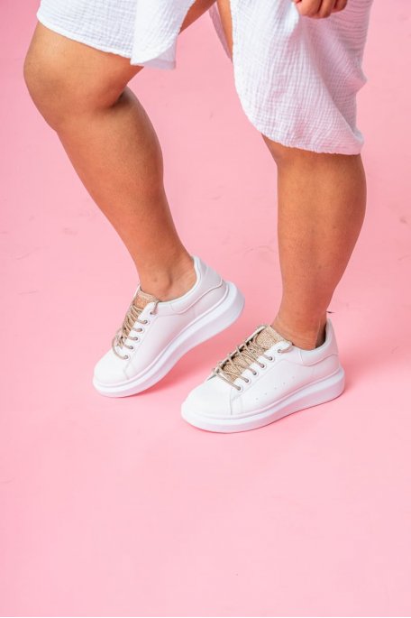 Gold rhinestone lace-up sneakers