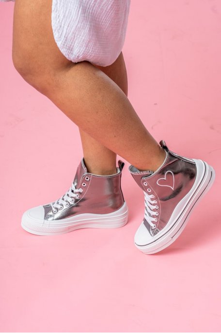 High-top sneakers with thick silver soles