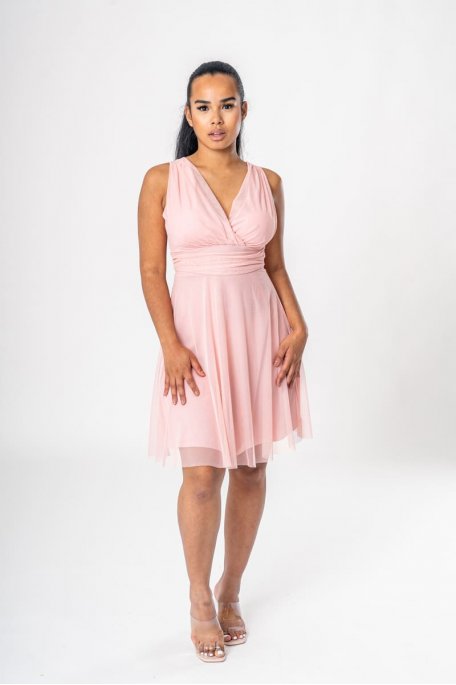 Short pink chiffon wrap dress