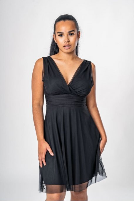 Short black chiffon wrap dress