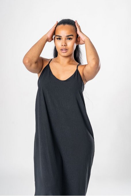 Black slit maxi dress with thin straps