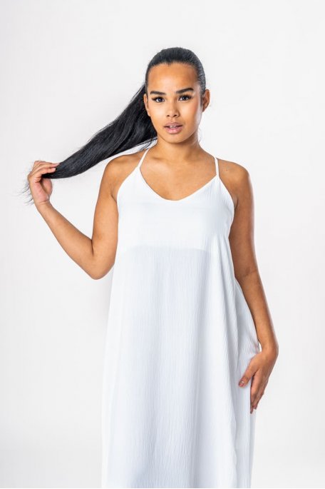 Robe longue fendue fines bretelles blanc