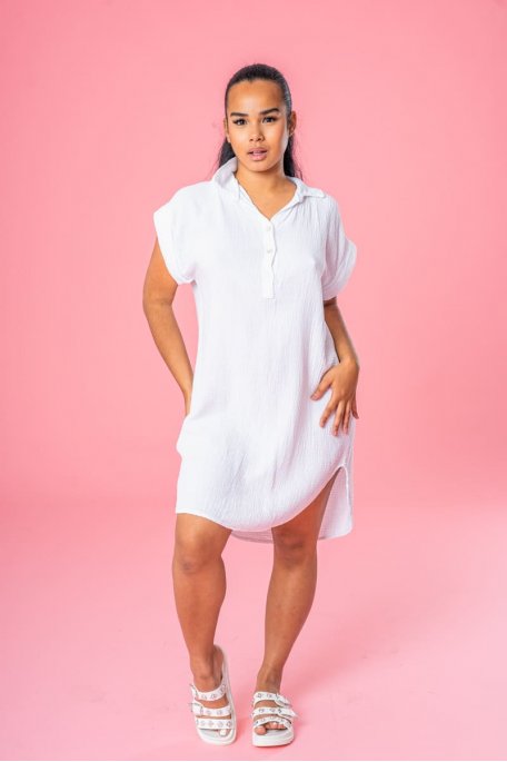 Robe style chemise gaze de coton blanc
