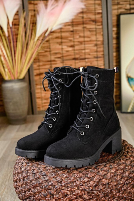 Black lace-up boots with small heels