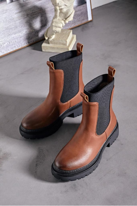 Camel imitation leather Chelsea boots