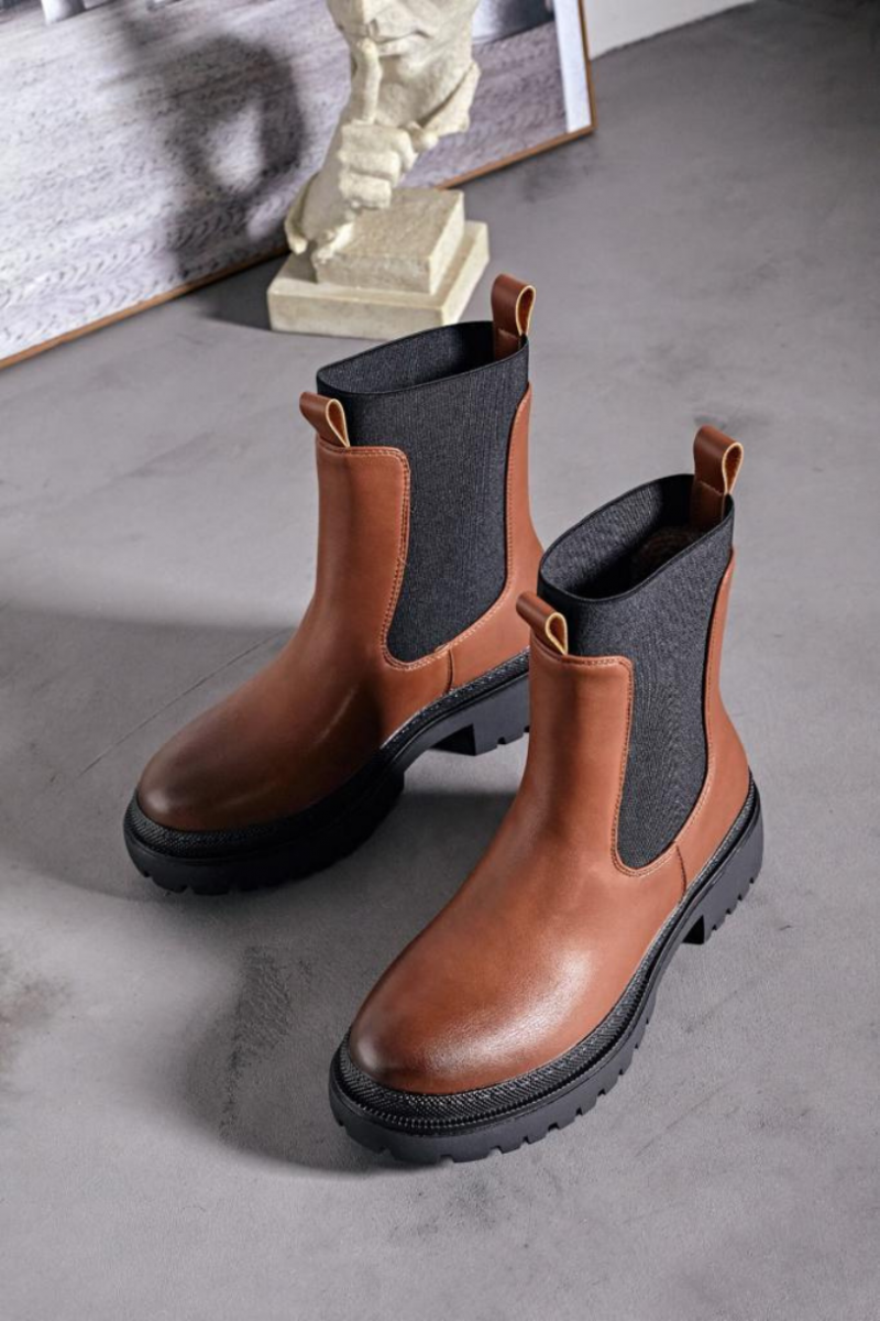 Bottines Chelsea en simili cuir coloris Camel - Vue côté