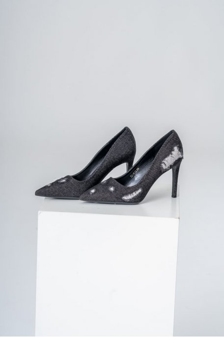 Pumps in zerrissener Denim-Optik schwarz