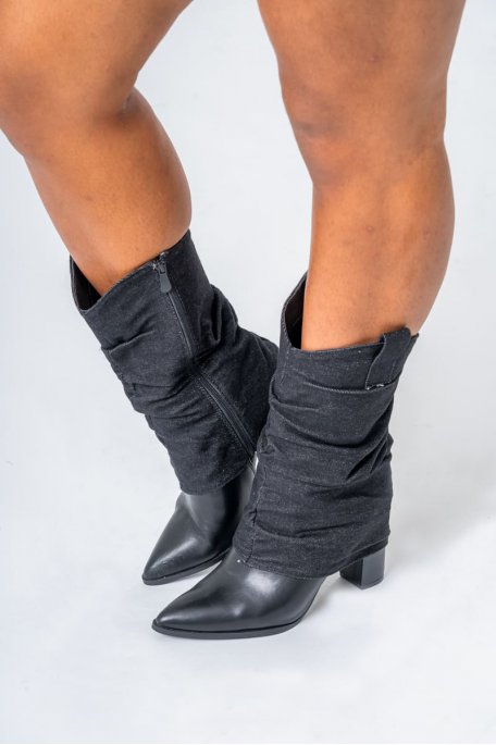 Stiefel mit Absätzen Revers schwarzes Jeansleder