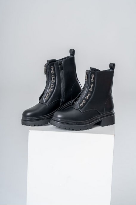 Black rhinestone zip boots