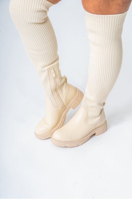 Beige bi-material flat waders