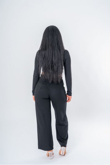 Ensemble top manches longues et pantalon large coloris noir - vue dos