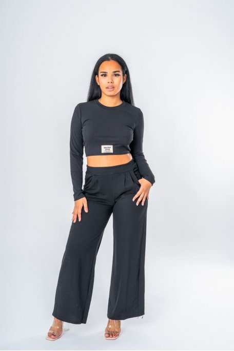 Black top and wide pants set