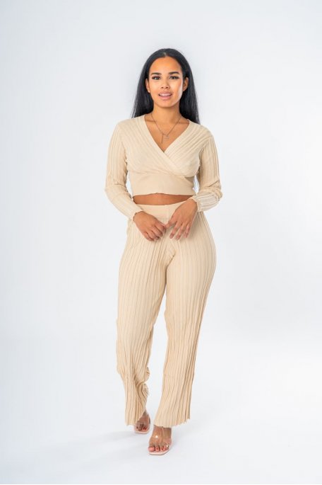 Beige straight crop top and wrap set