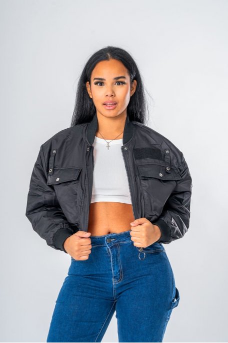 Bomber court coloris noir - vue face