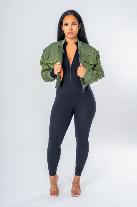Bomber court coloris kaki - vue full