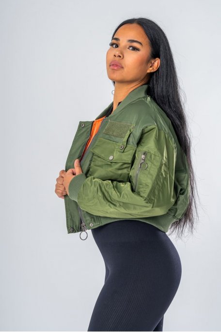 Bomber court coloris kaki - vue profil
