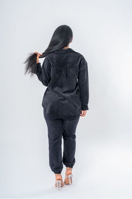 Ensemble côtelé chemise pantalon coloris noir - Vue dos