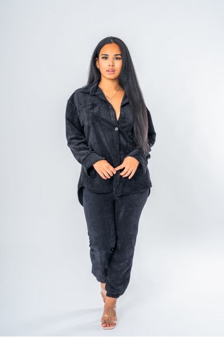 Ensemble côtelé chemise pantalon coloris noir - Vue full look