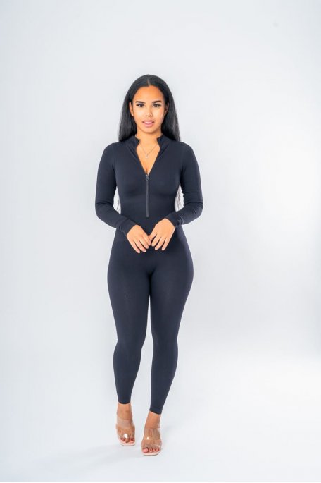 Ribbed jumpsuit with black zip