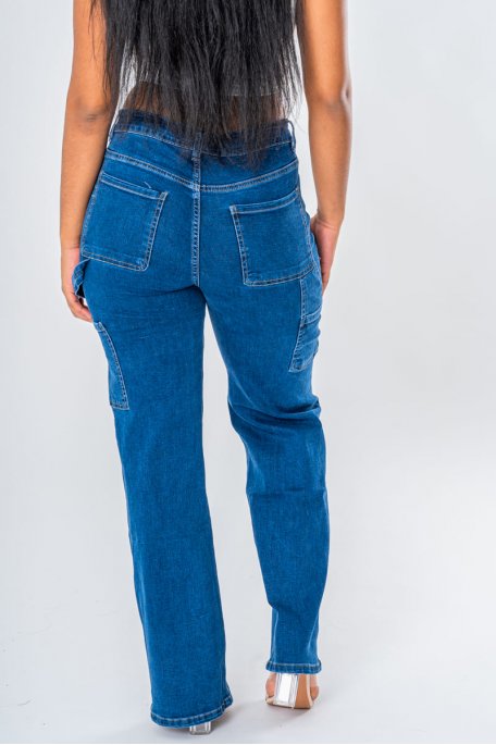 Jean coupe large poches cargo coloris bleu - vue dos