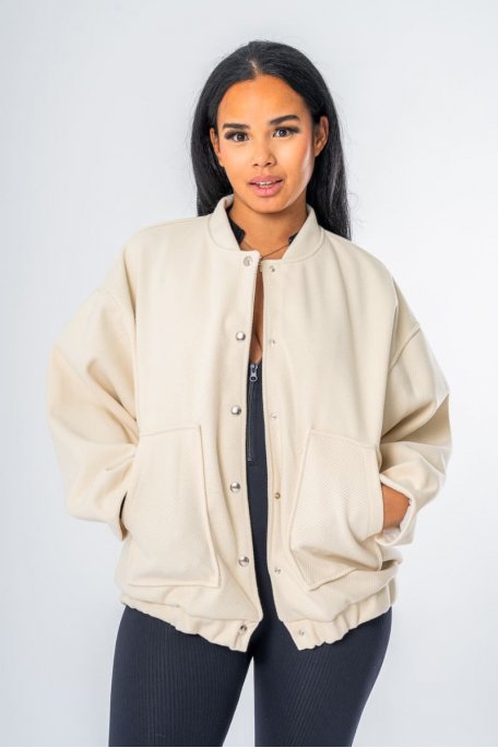 Veste droite à poches coloris beige - vue zoom produit face
