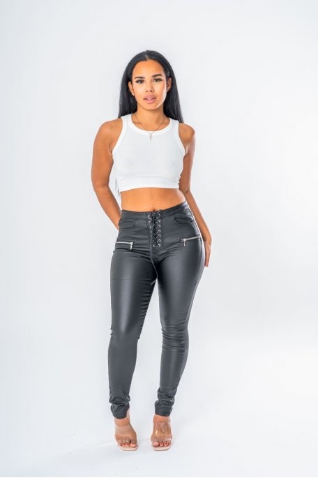 Black lace-up stretch pants