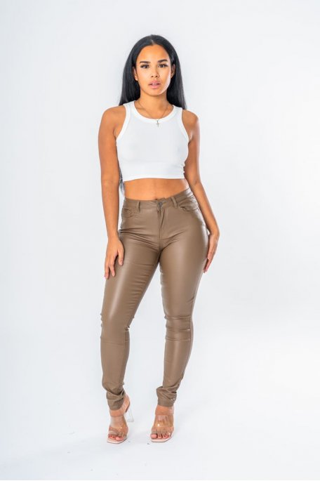 Brown vegan leather skinny pants