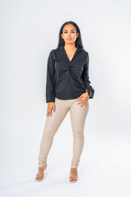 Pantalon skinny cuir vegan beige