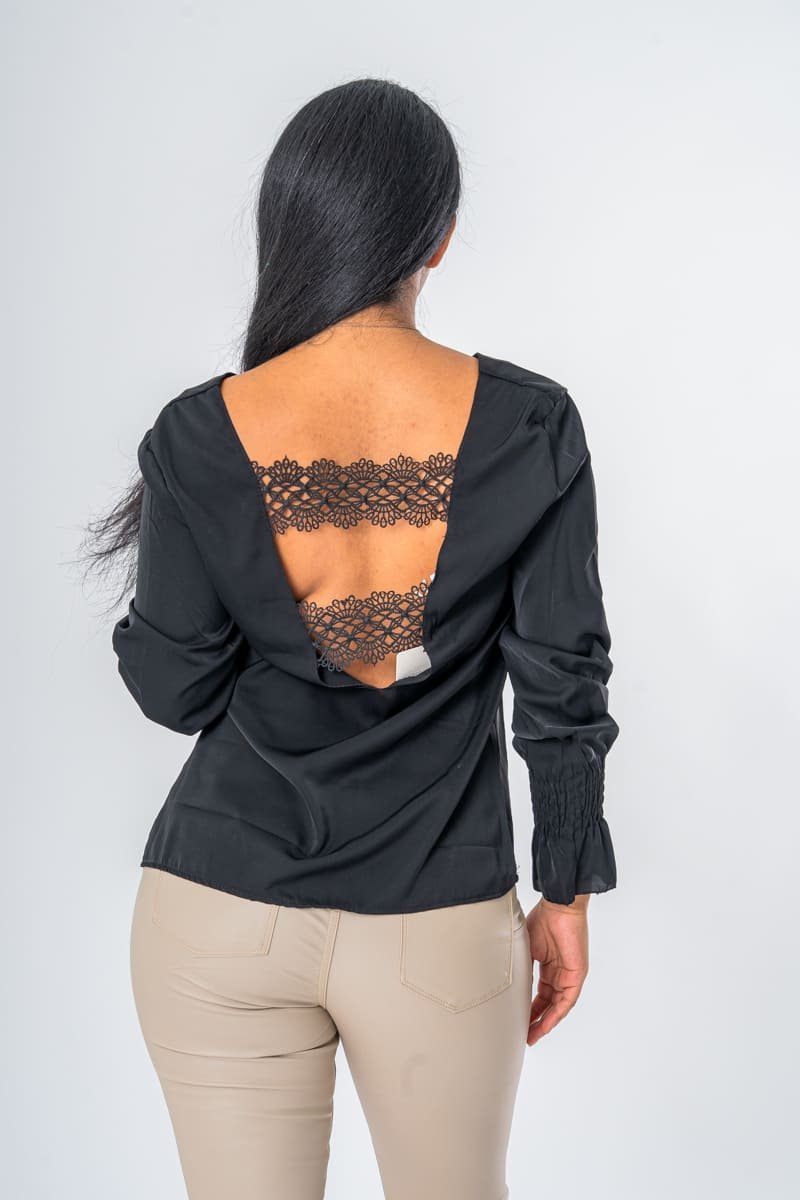 Haut noir top dentelle femme