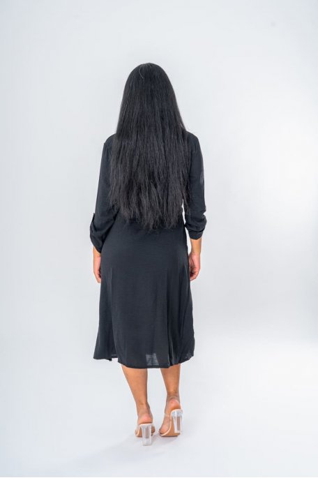 Robe longue chemise saharienne ceinturée coloris noir - vue dos