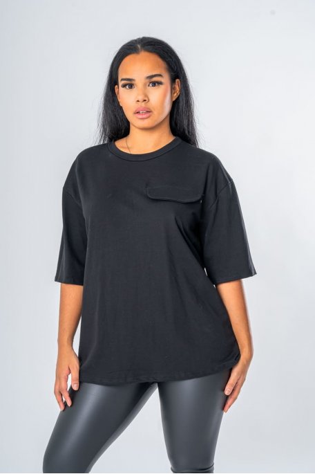 Tee-shirt classique noir poche décorative - vue zoom produit
