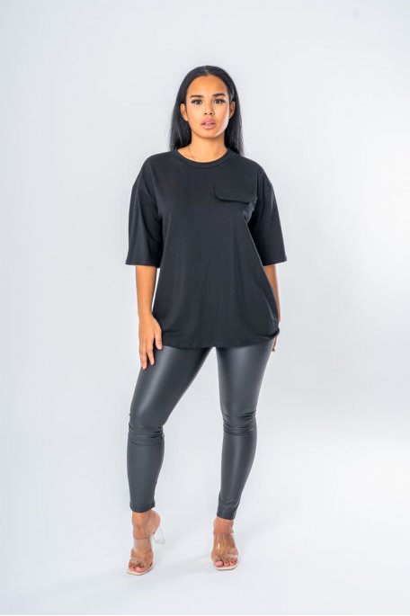 Tee-shirt classique noir poche décorative - vue full